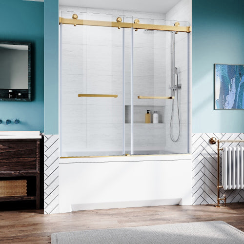 Brushed Frameless Bypass Bathtub Door