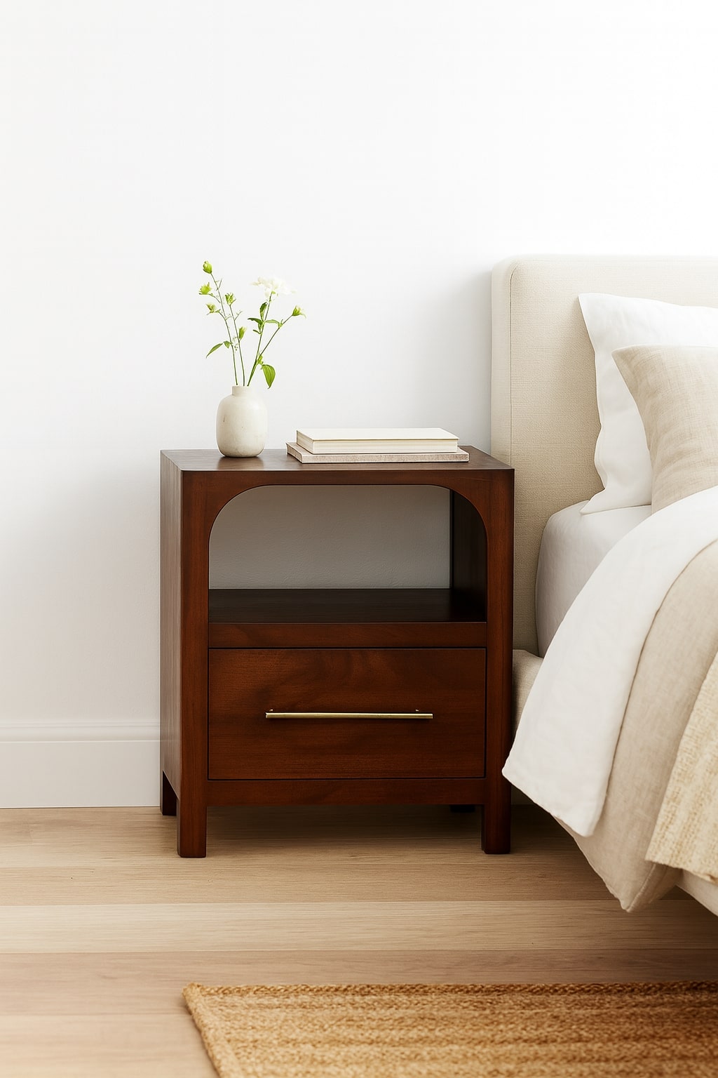 Solid Wood Arched Edge 1 Drawer Bedside Table