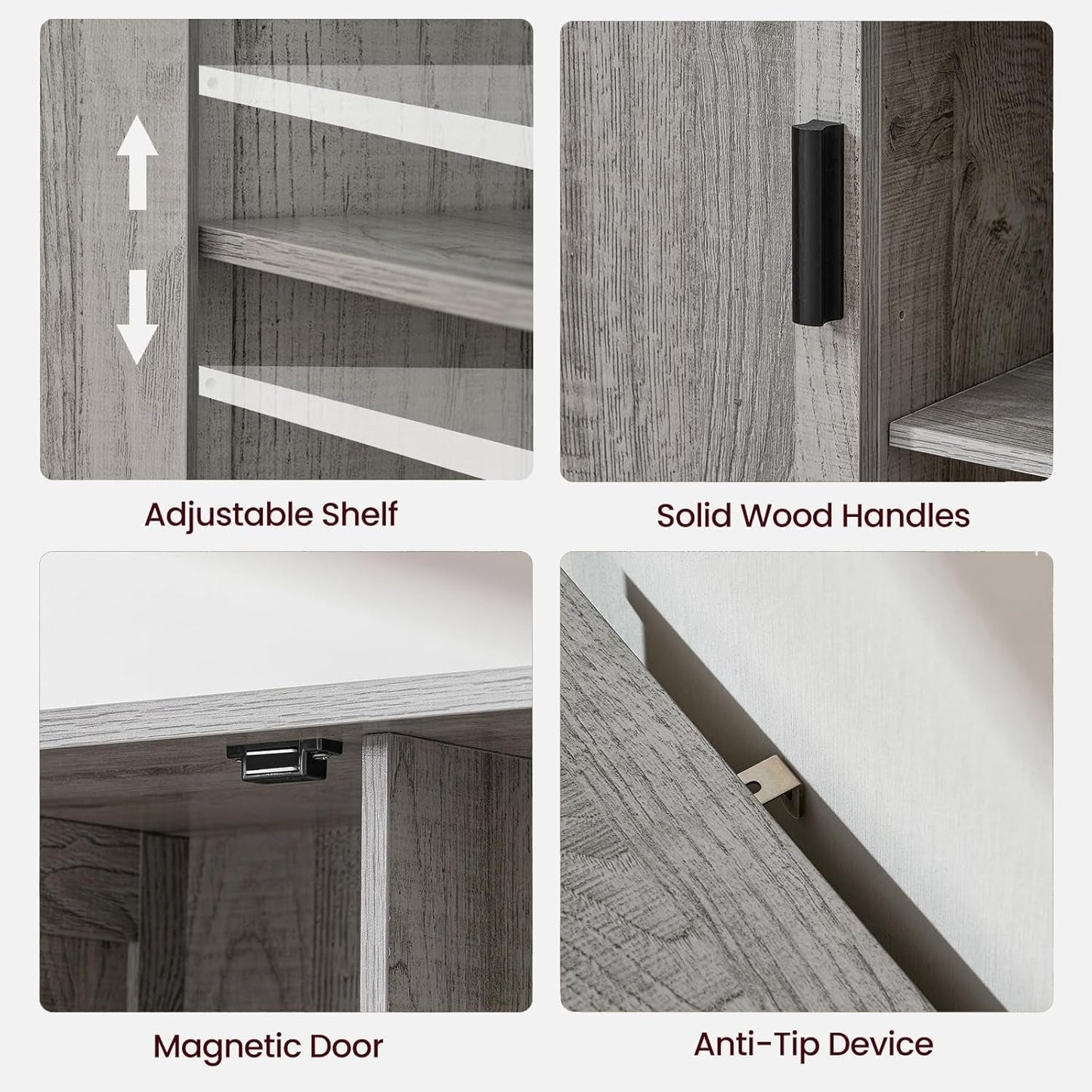 Grey Storage Cabinet With 2 Doors And 4 Adjustable Shelves