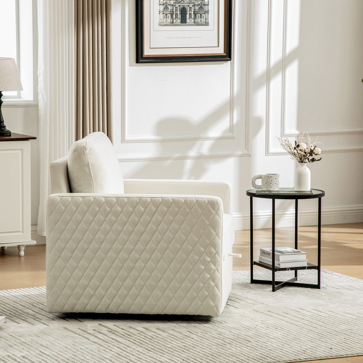 29.5"W Upholstered 360° Swivel Armchair with Hidden Storage