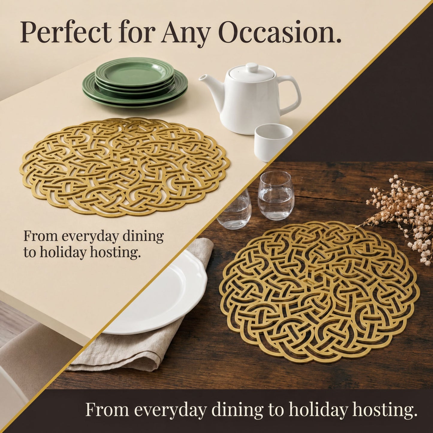 Gold Wooden Trivet – Heat Resistant MDF Wood Carved Placemats for Dining Table