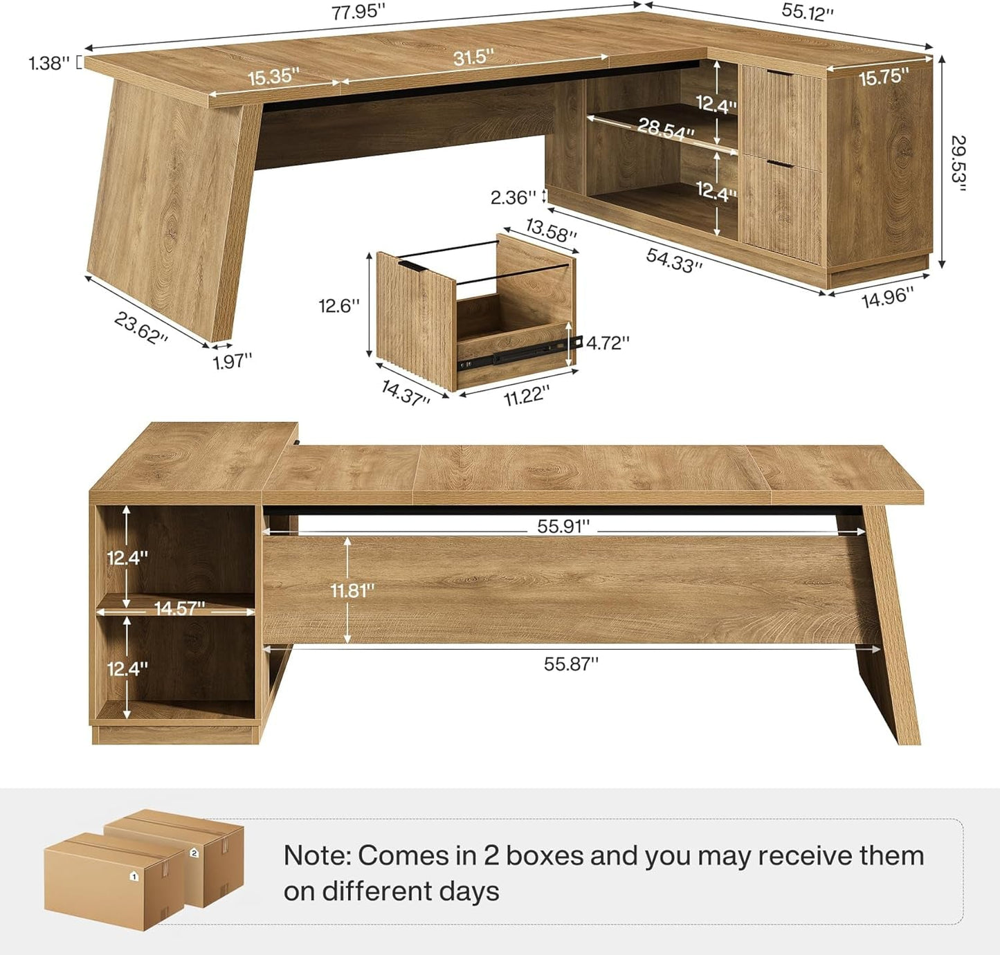 Executive Corner Desk 78 Inch Drawers Brown Shelves