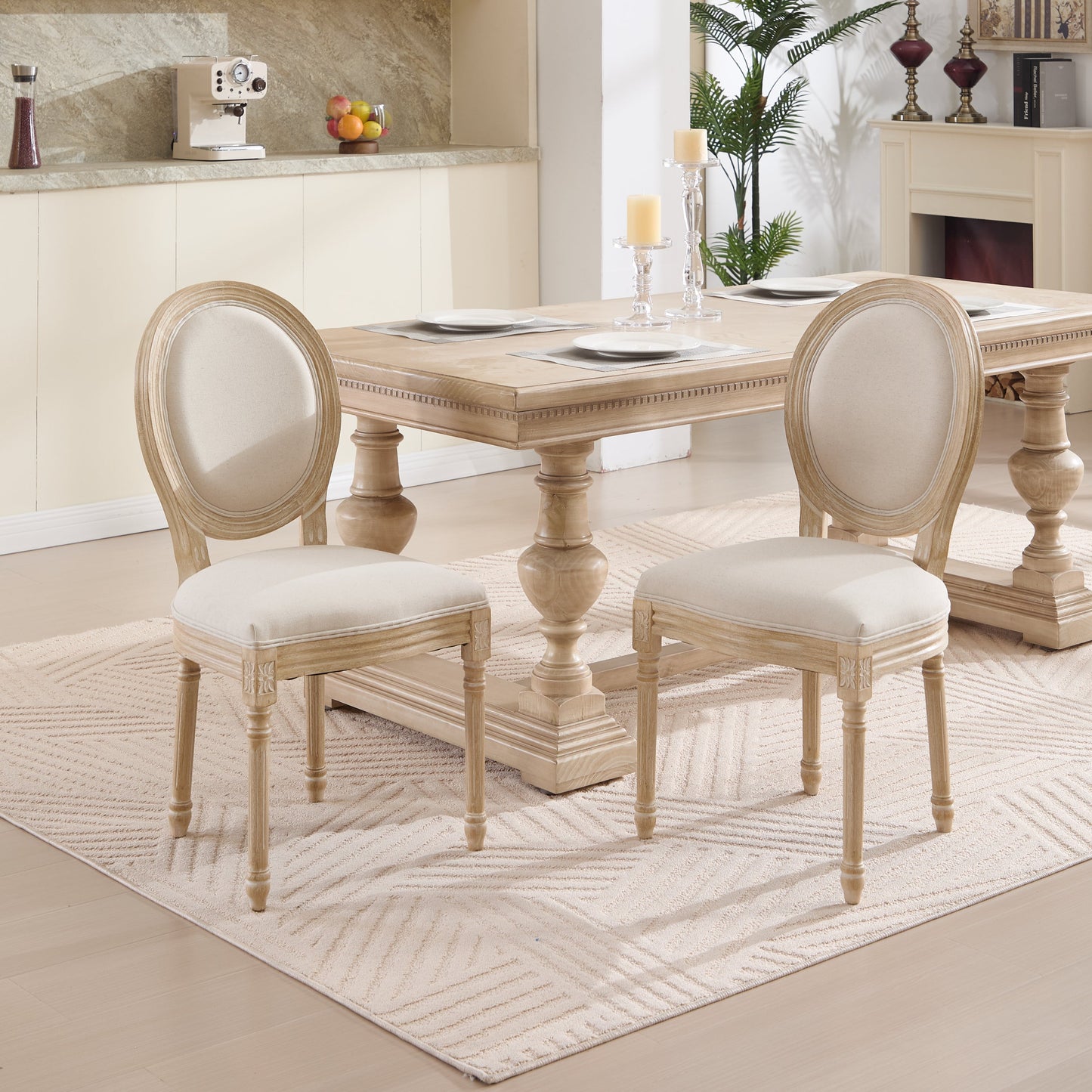French Country Dining Chairs Set of 2 with Upholstered Round Back