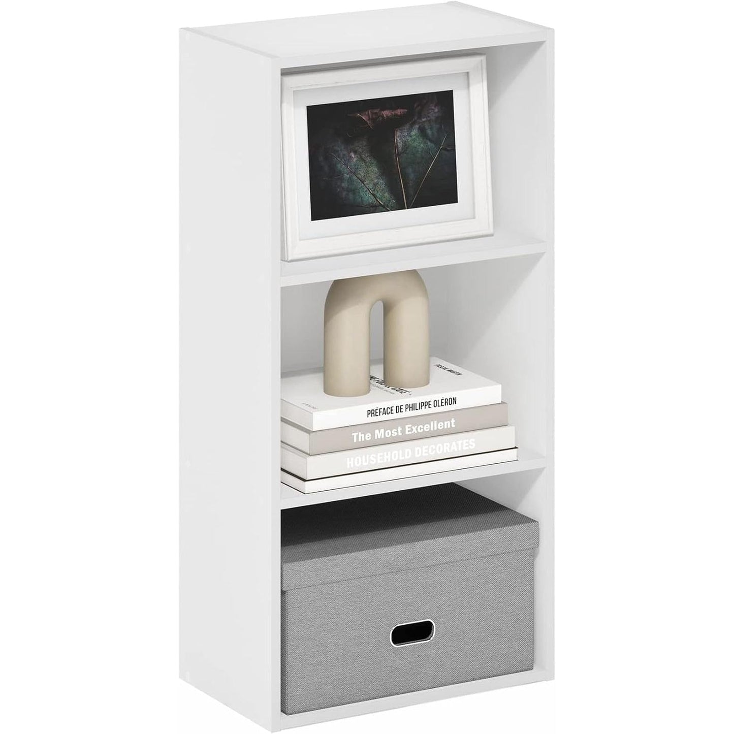 Luder Three Tier Open Shelf Bookcase Bright White Finish