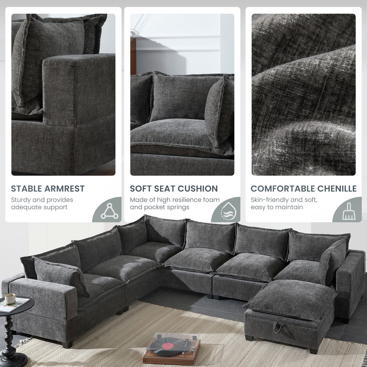 117.5 Inch Modular Sectional Sofa with Movable Storage Ottoman