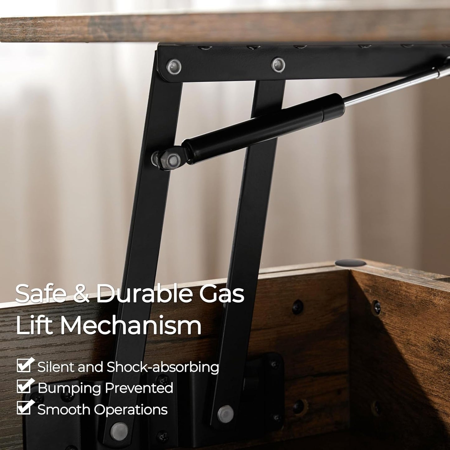 Coffee Table 47.5 Inch Lift Top With Hidden Compartment Rustic Brown