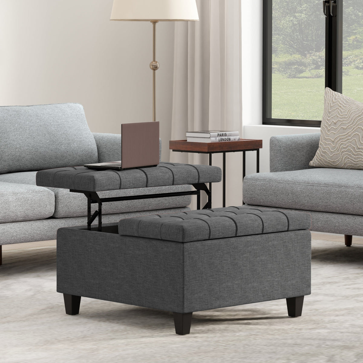 Harrison 30 Inch Wide Small Square Coffee Table Storage Ottoman