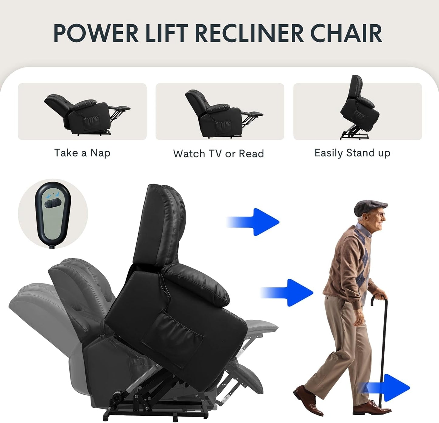 XL31 Power Lift Massage Recliner for Seniors Black