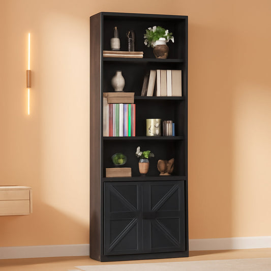 Industrial Bookshelf Cabinet With Doors Tall Black