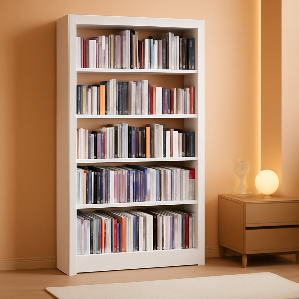 5-Tier White Metal Bookshelf With Adjustable Shelves