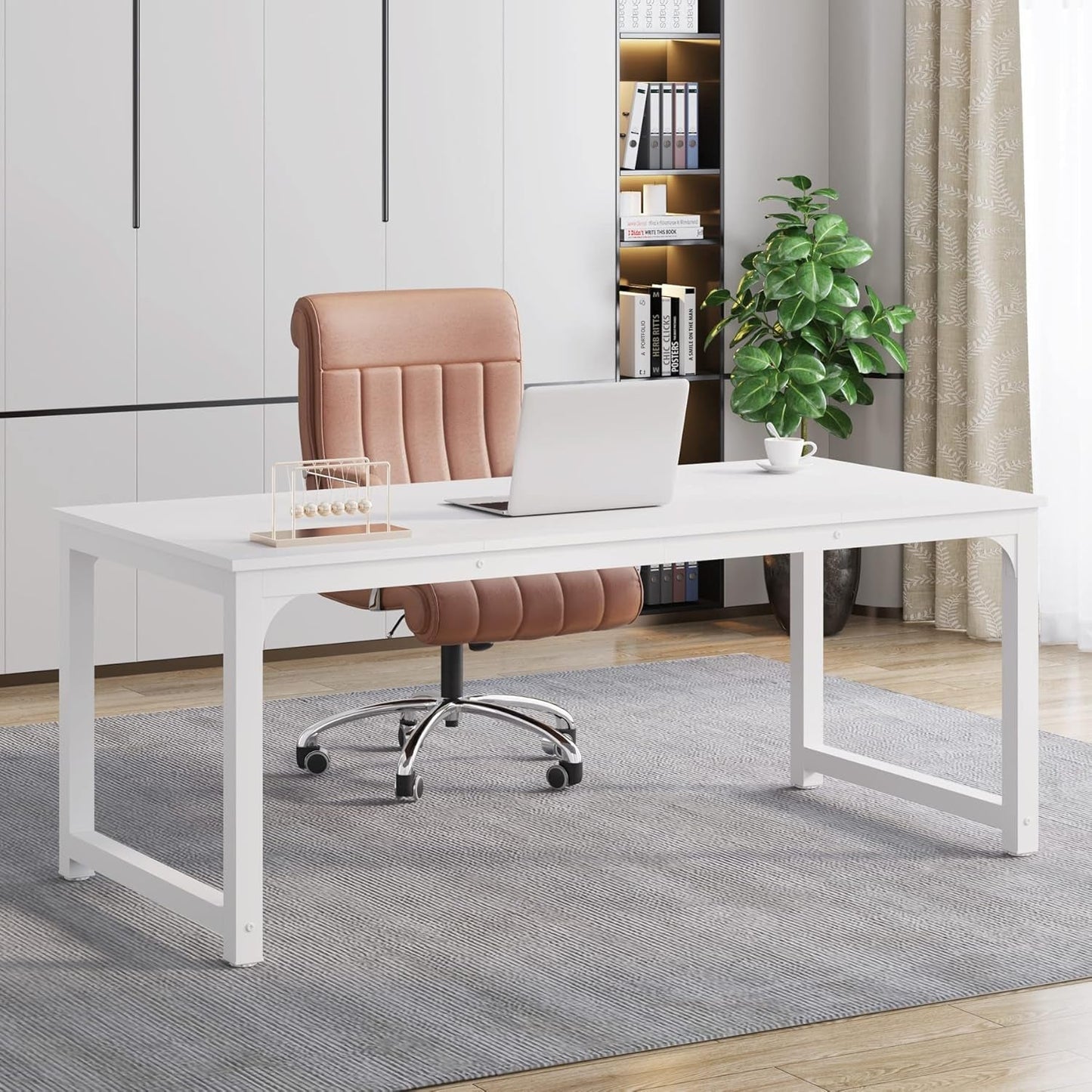 63 Inch White Executive Office Desk 31.5 Inch Wide