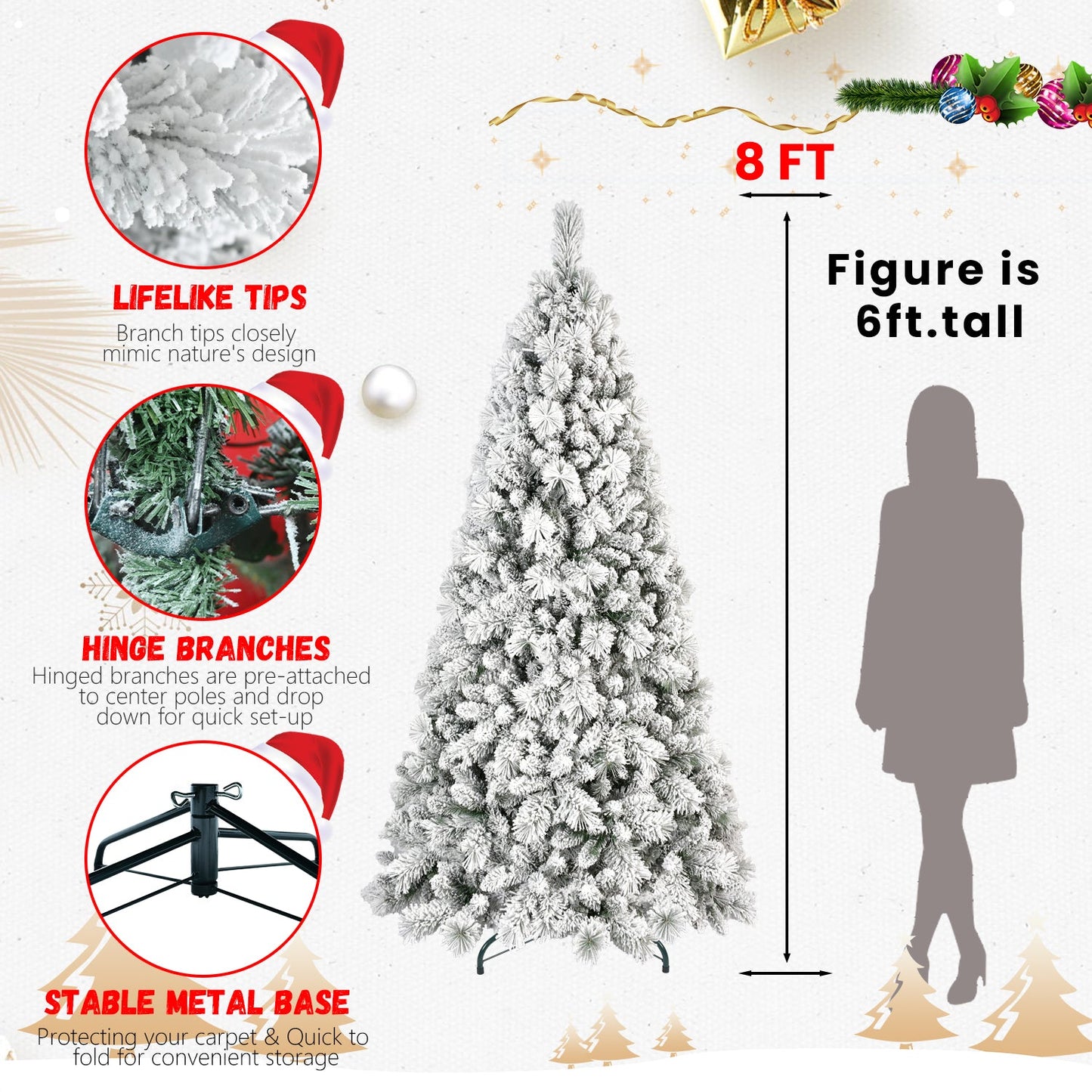 7FT Flocked Christmas Tree with 1060 Tips
