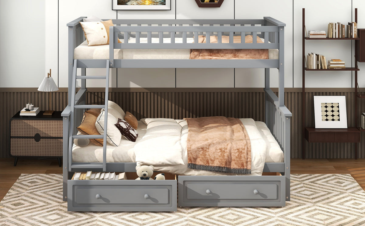 Twin Over Full Bunk Bed with Drawers, Convertible Beds