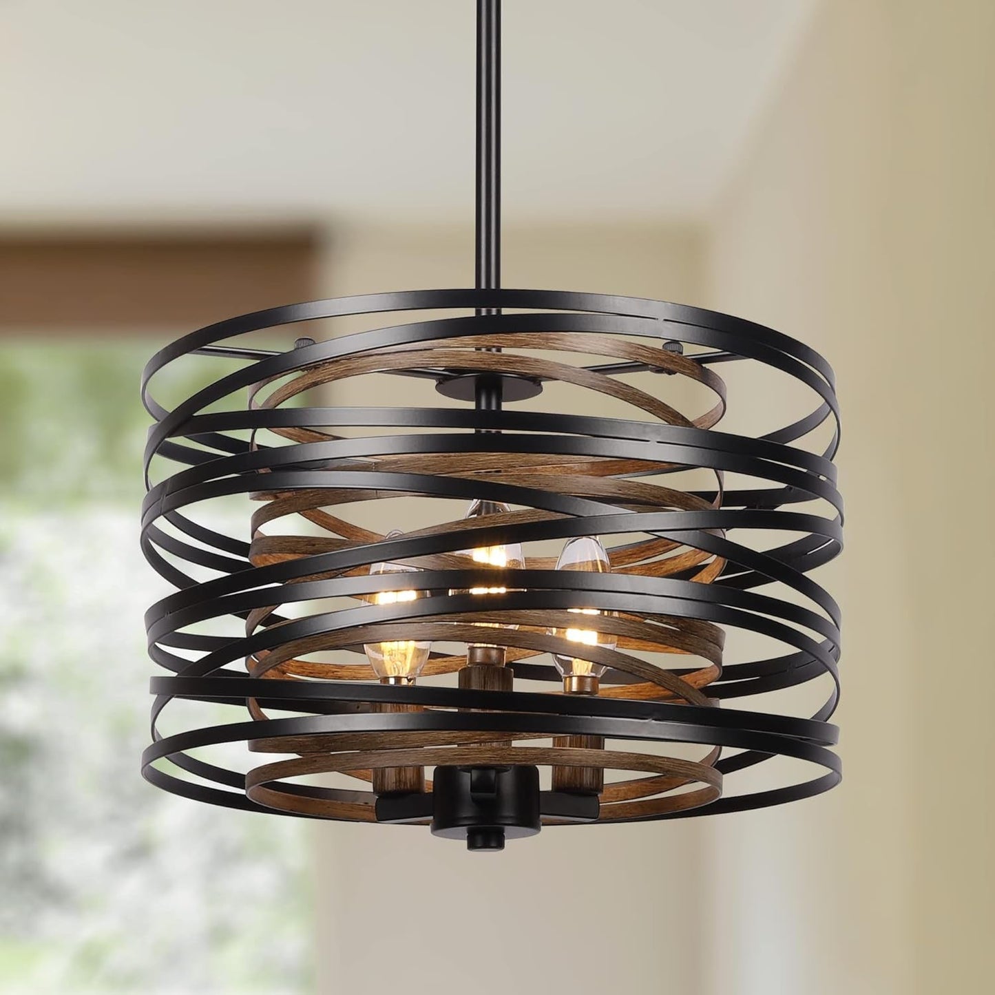 12.6 Rustic Farmhouse Three Light Drum Chandelier Black