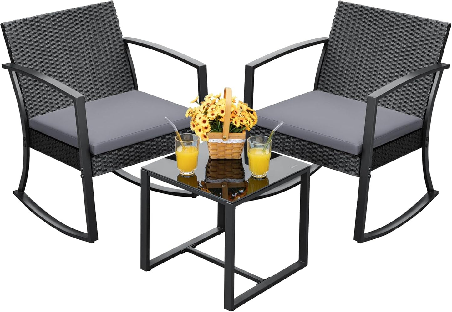All Weather Outdoor Rocking Chair Set with Cushions