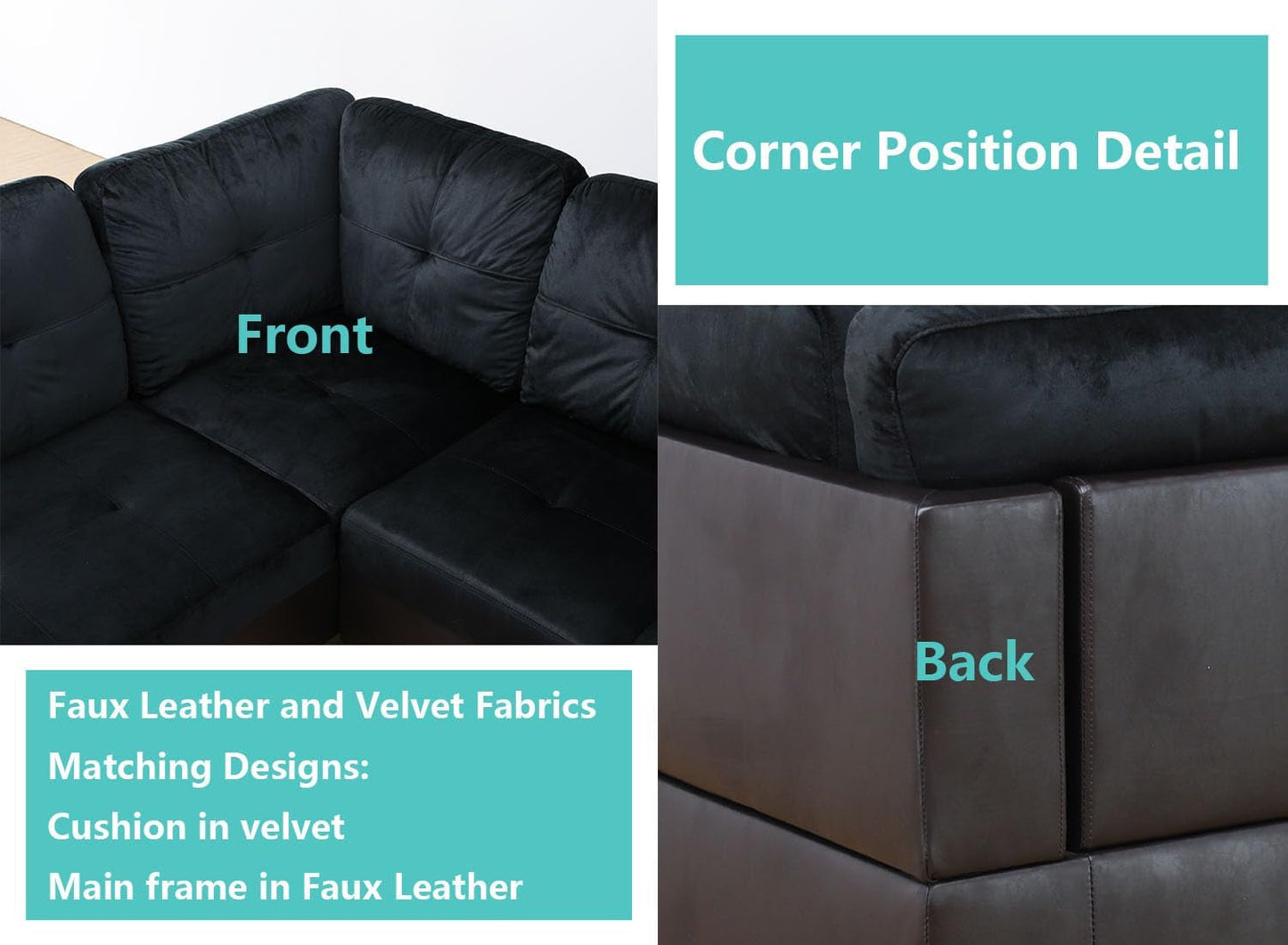 Midnight Blue 105 Inch L Shaped Sectional Sofa With Ottoman