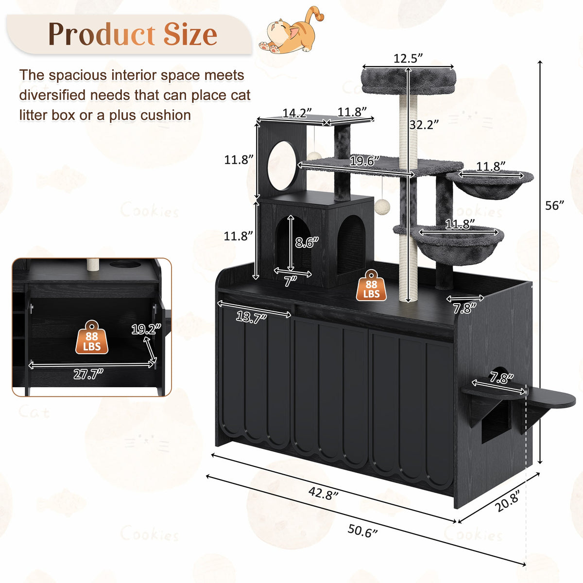 50.6" Cat Tree with Litter Box Enclosure