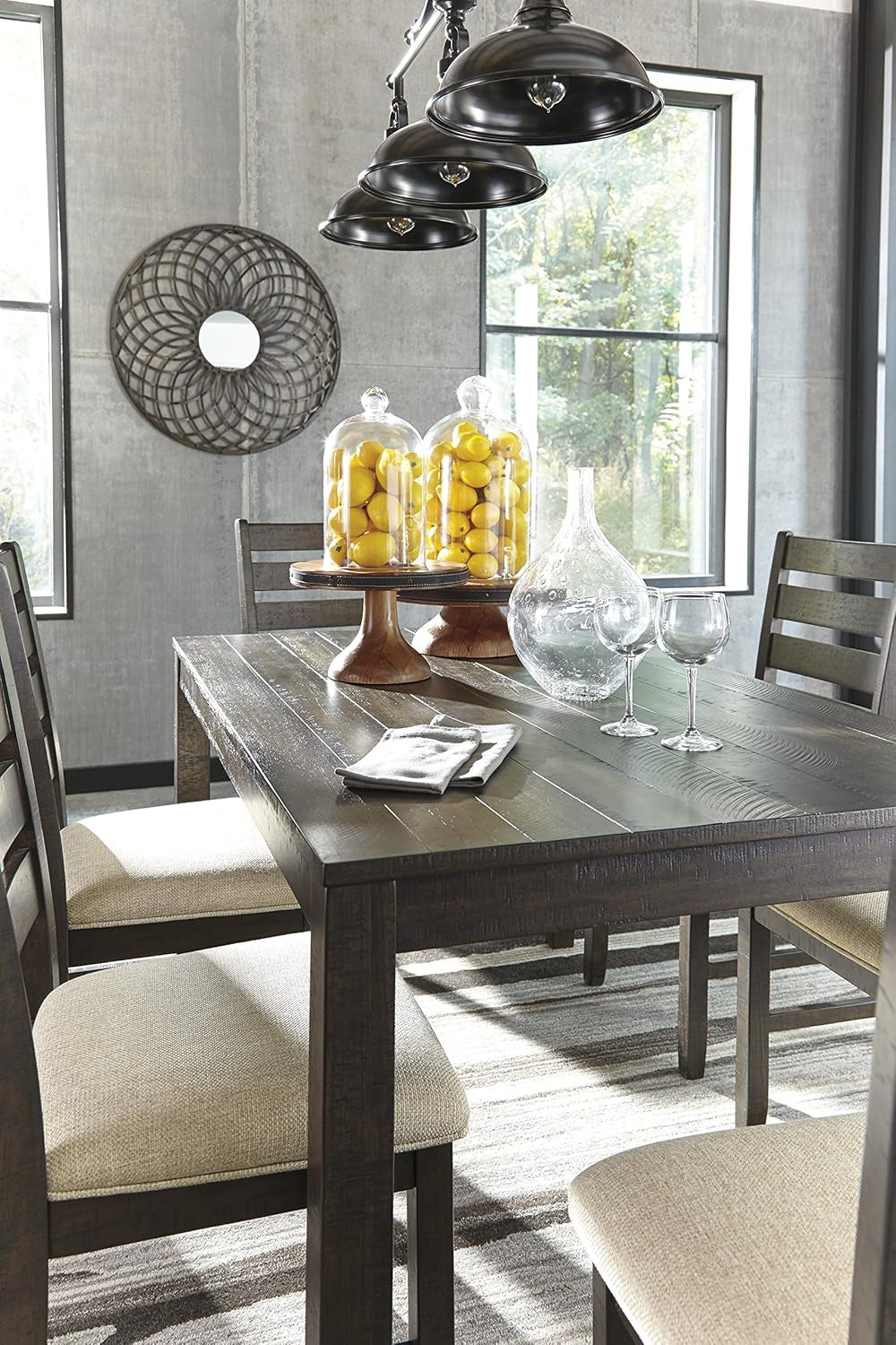 Brown Rectangular Dining Table Set Upholstered Chairs