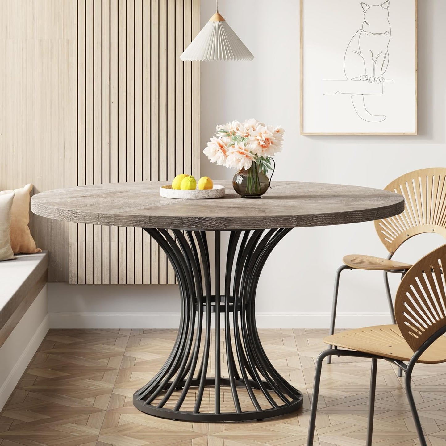 47" Farmhouse Round Dining Table for 4-6