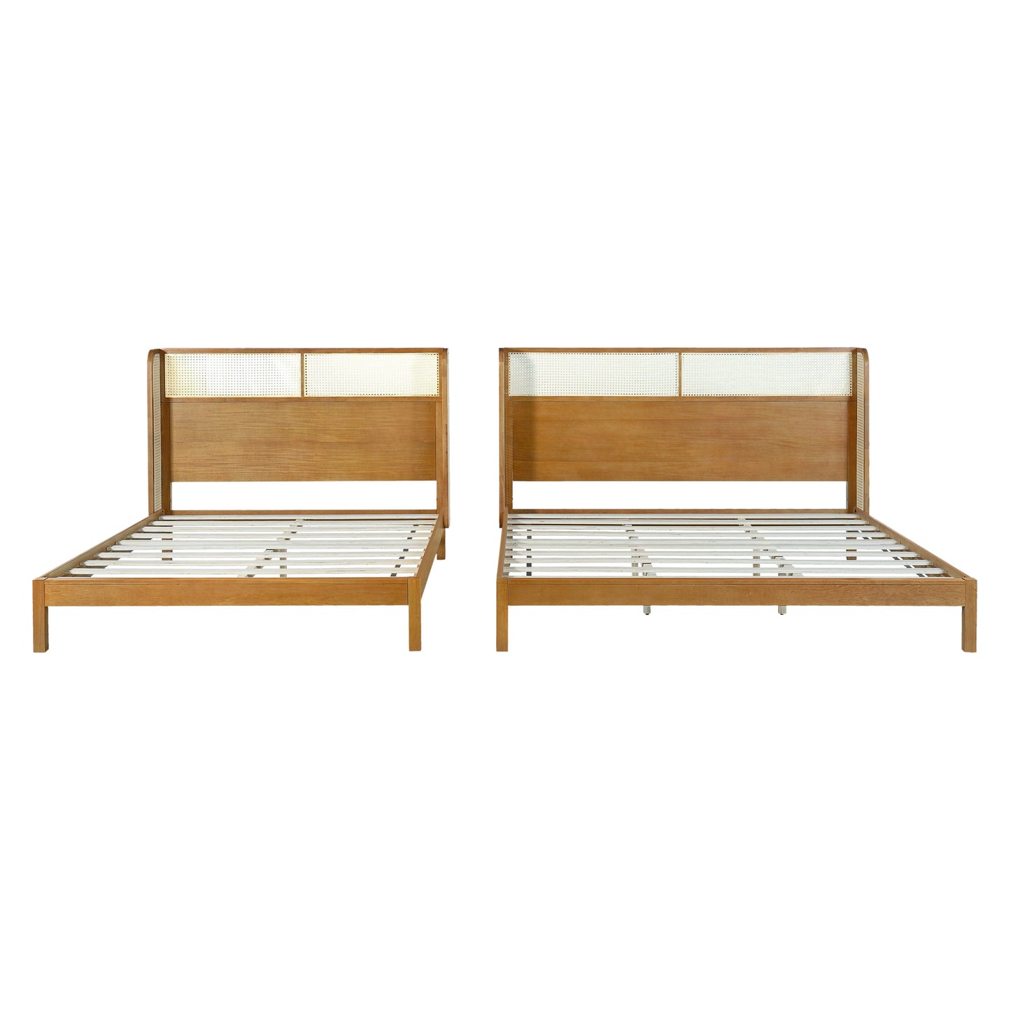 Premium Rubber Wood Platform Bed Frame, King Bed Frame with Headboard