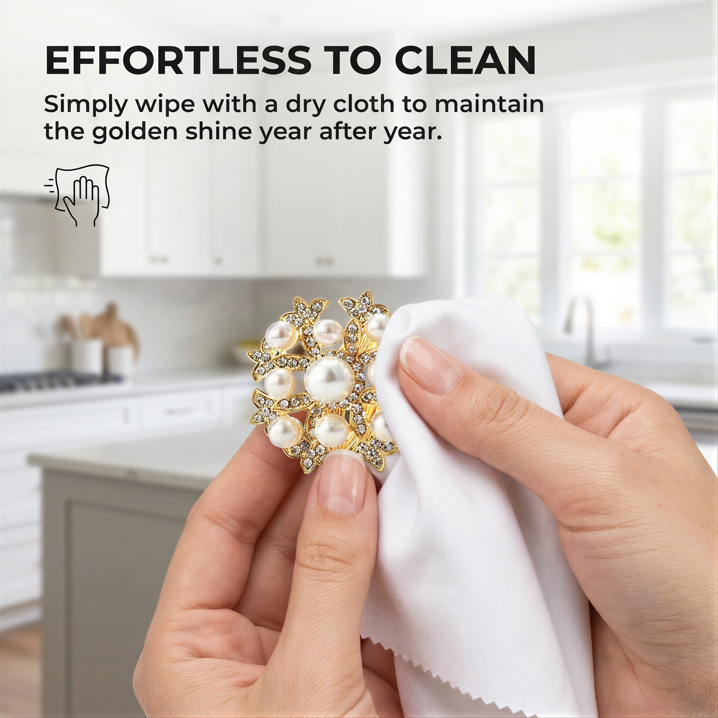 Gold Floral Napkin Rings – Elegant Pearl Design, Durable Rust Resistant Table Setting