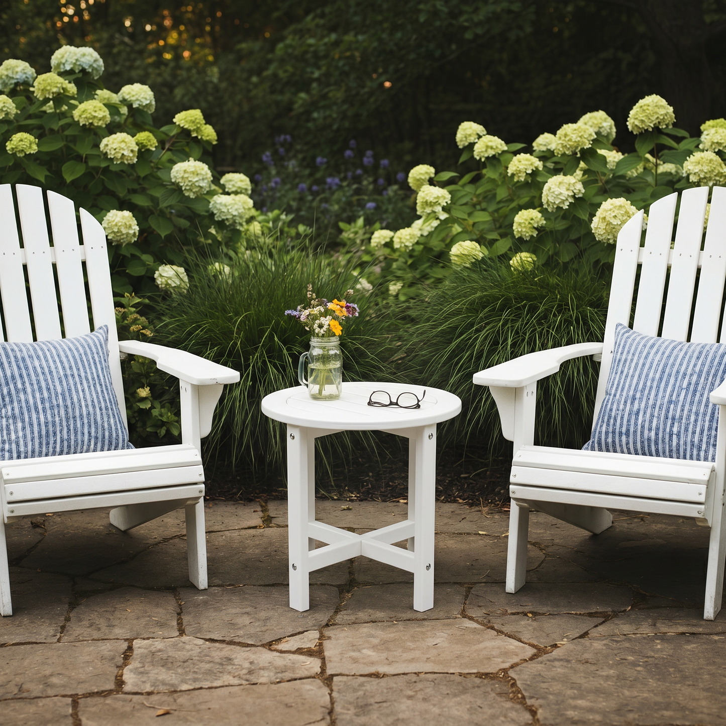 White HDPE Outdoor Side Table - 16 in. Round All-Weather Patio End Table