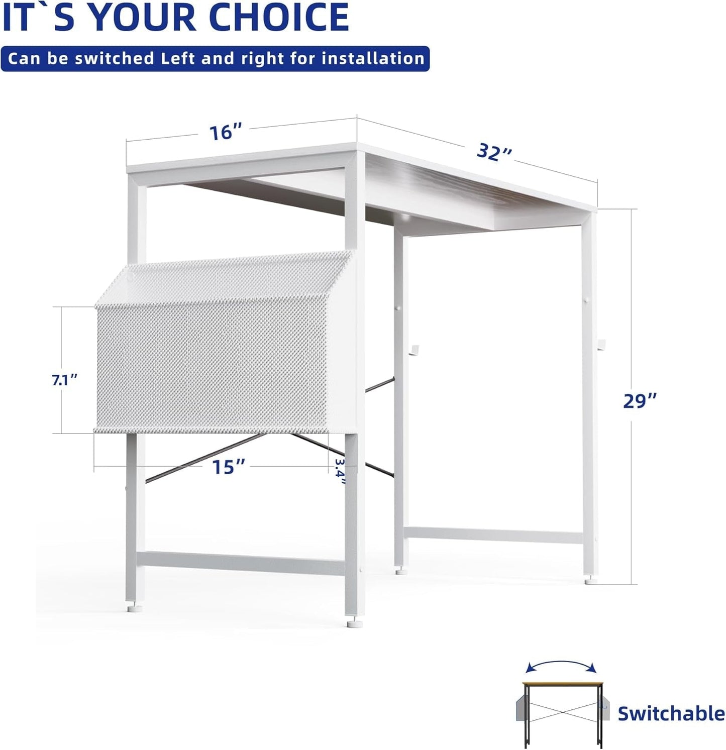32 Inch Computer Desk With Storage Bag And Headphone Hook