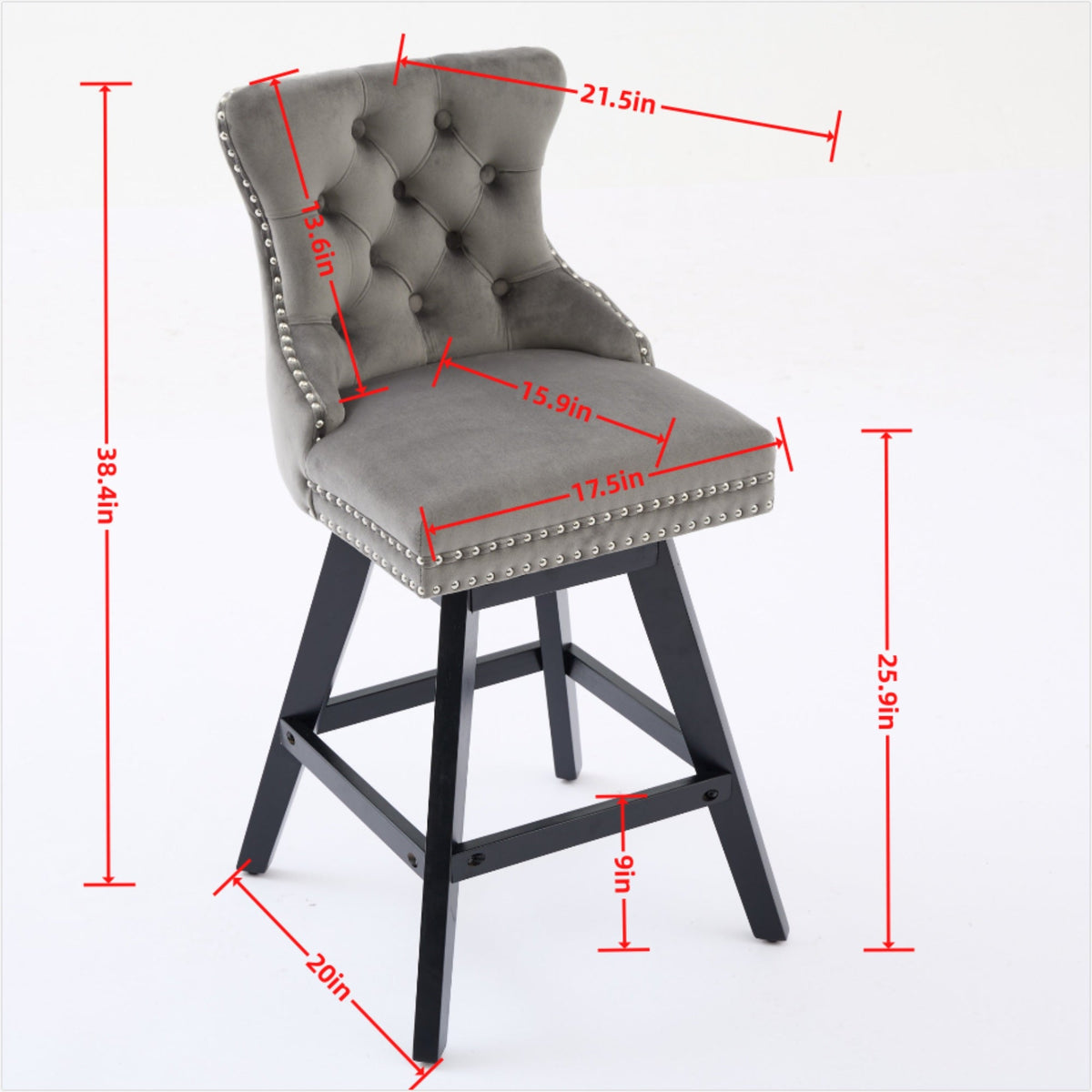Swivel Velvet Barstools with Button Tufted Decoration
