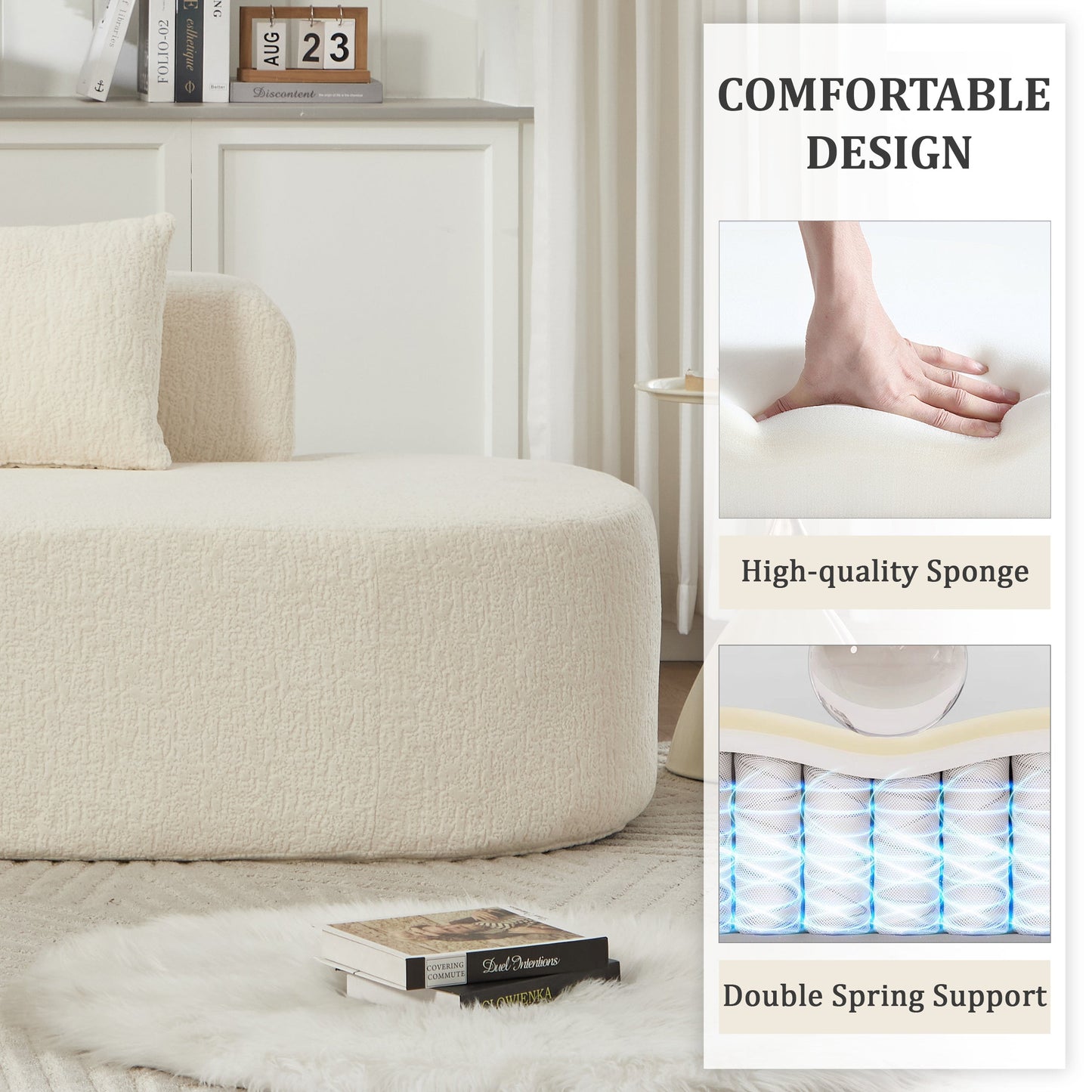Boneless Curved Sectional Sofa with Pillows - White