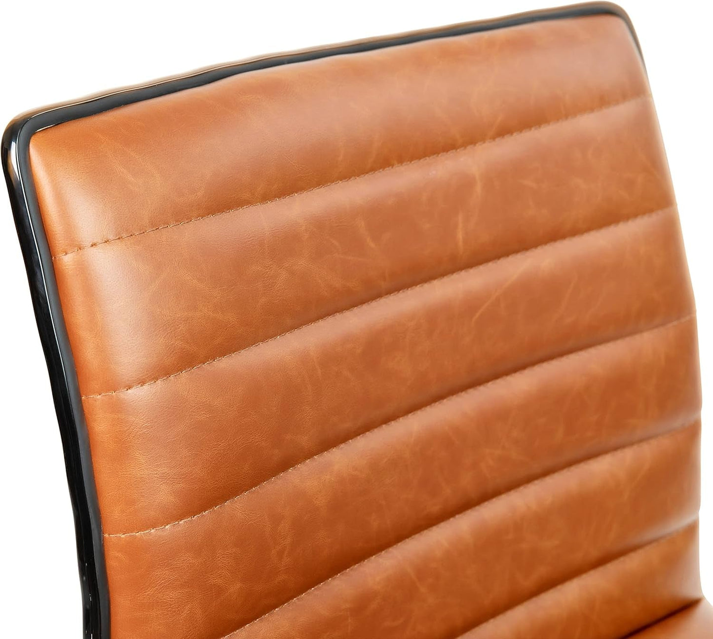 Low-Back Ribbed Upholstered Vinyl Swivel Desk Chair, Brown, Adjustable Height