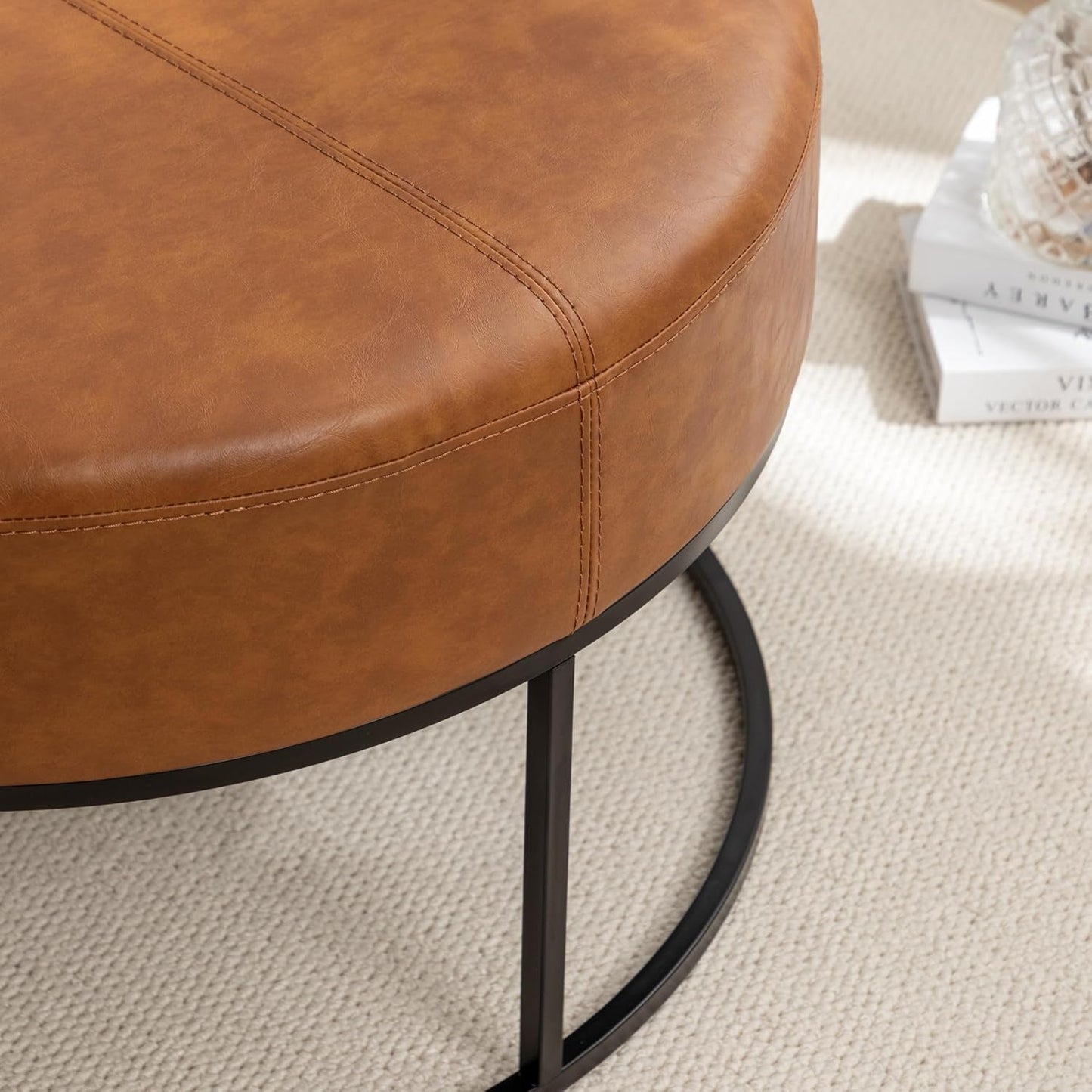 Round Leatherette Upholstered Coffee Table Midnight Brown