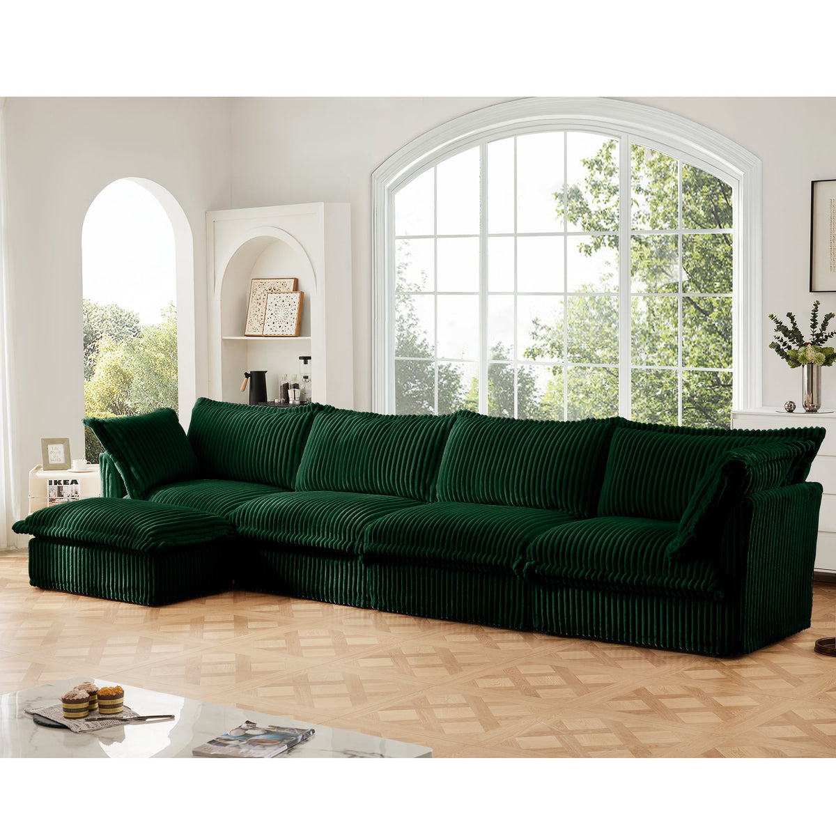 Slipcovered L Shape Sectional Long Sofa Couch