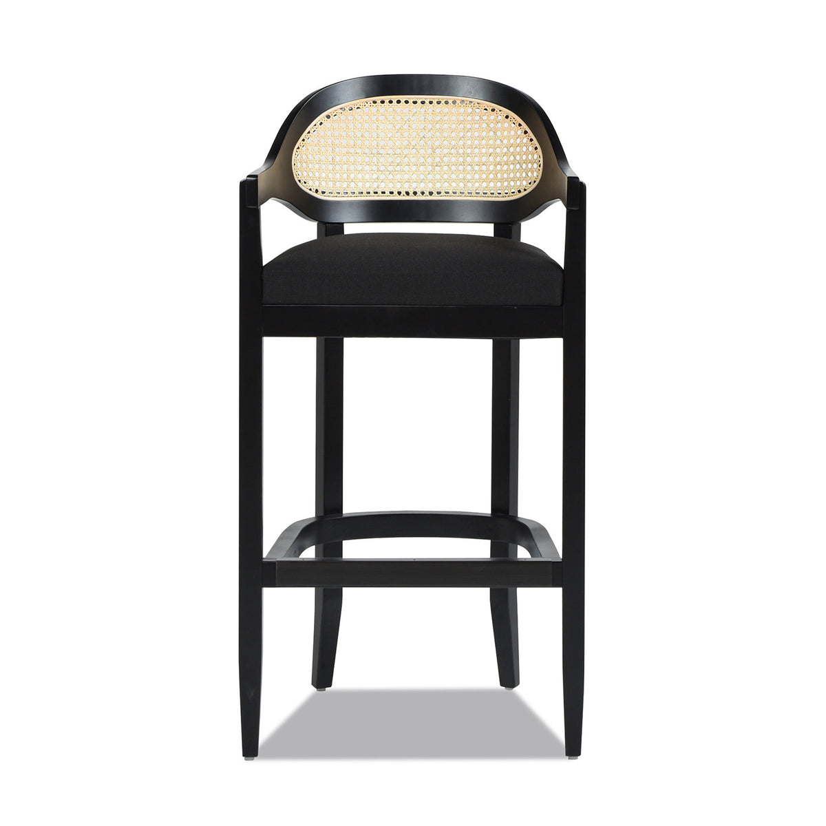 Americana Mid-Century Modern Cane Back Bar Stool in Jet