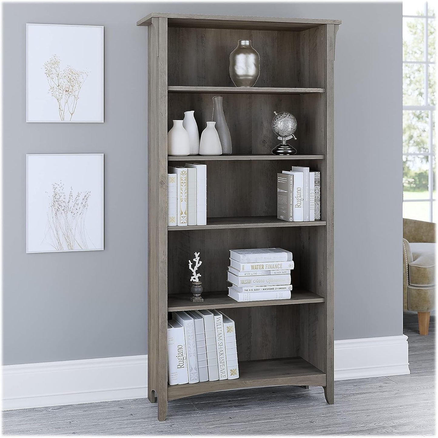 Salinas 63 Inch High Bookcase Driftwood Gray Modern
