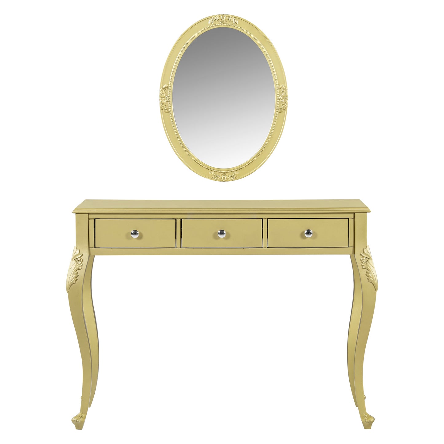 Luxury Makeup Vanity Desk with Oval Mirror, 3-Drawer Dressing Table for Jewelry Storage, Elegant Console Table for Entryway, Living Room & Bedroom, Stylish Home Decor,Gold