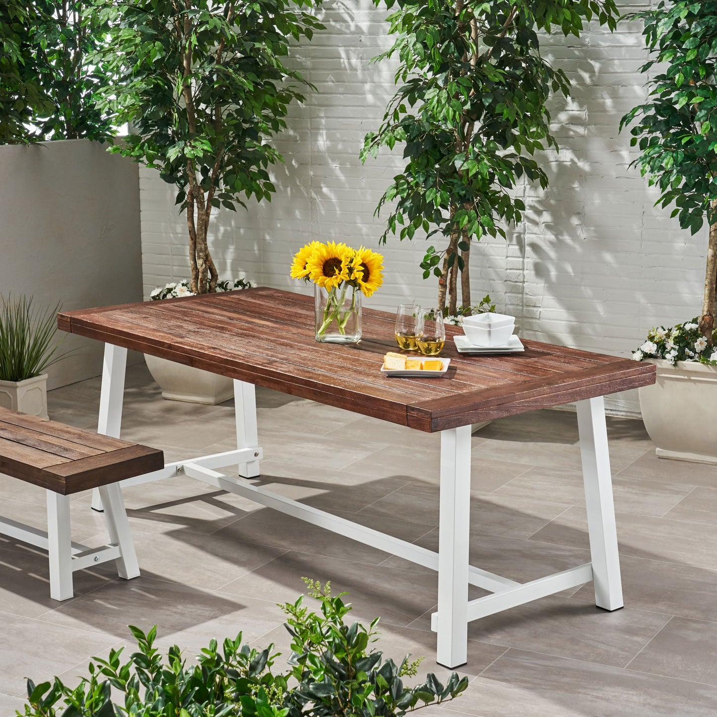 Equilibrium Outdoor Dining Table with Slat Top, Dark Brown