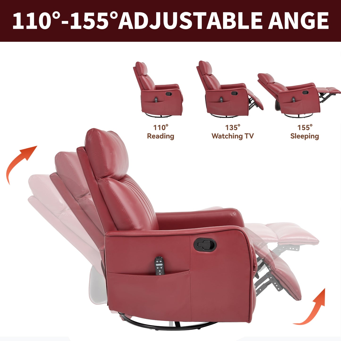 Red Faux Leather Heat Massage Manual Recliner Chair
