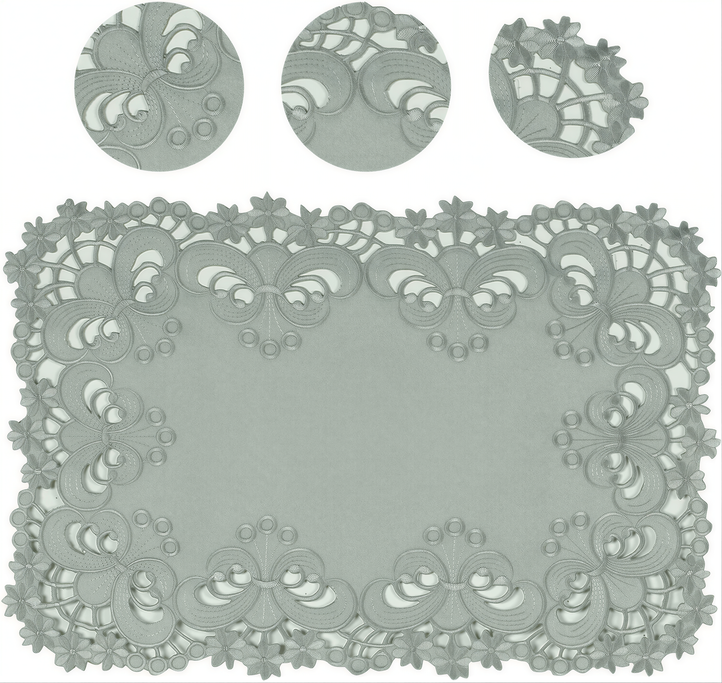 Embroidered Placemats - Gray European Embroidery Dining Table Mats | Rustic & Vintage