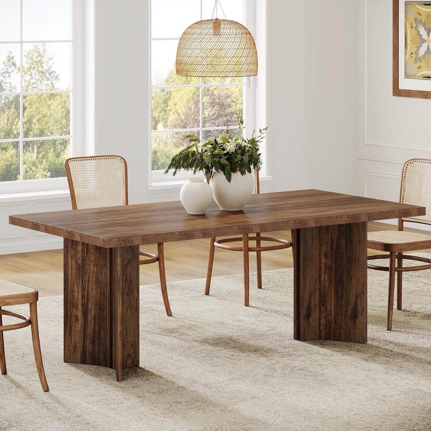 63 Inch Farmhouse Dining Table Vintage Brown Elegant