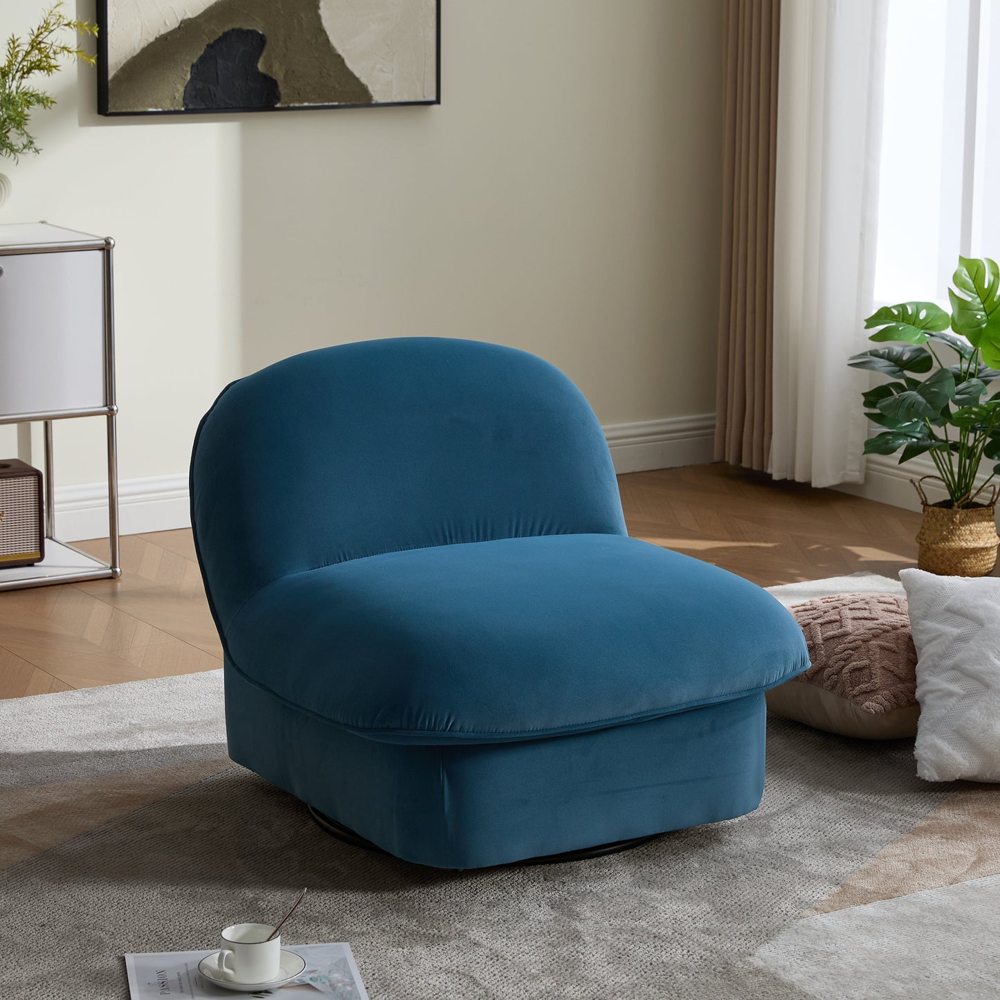 Swivel Accent Chair with Velvet Fabric & Metal Base