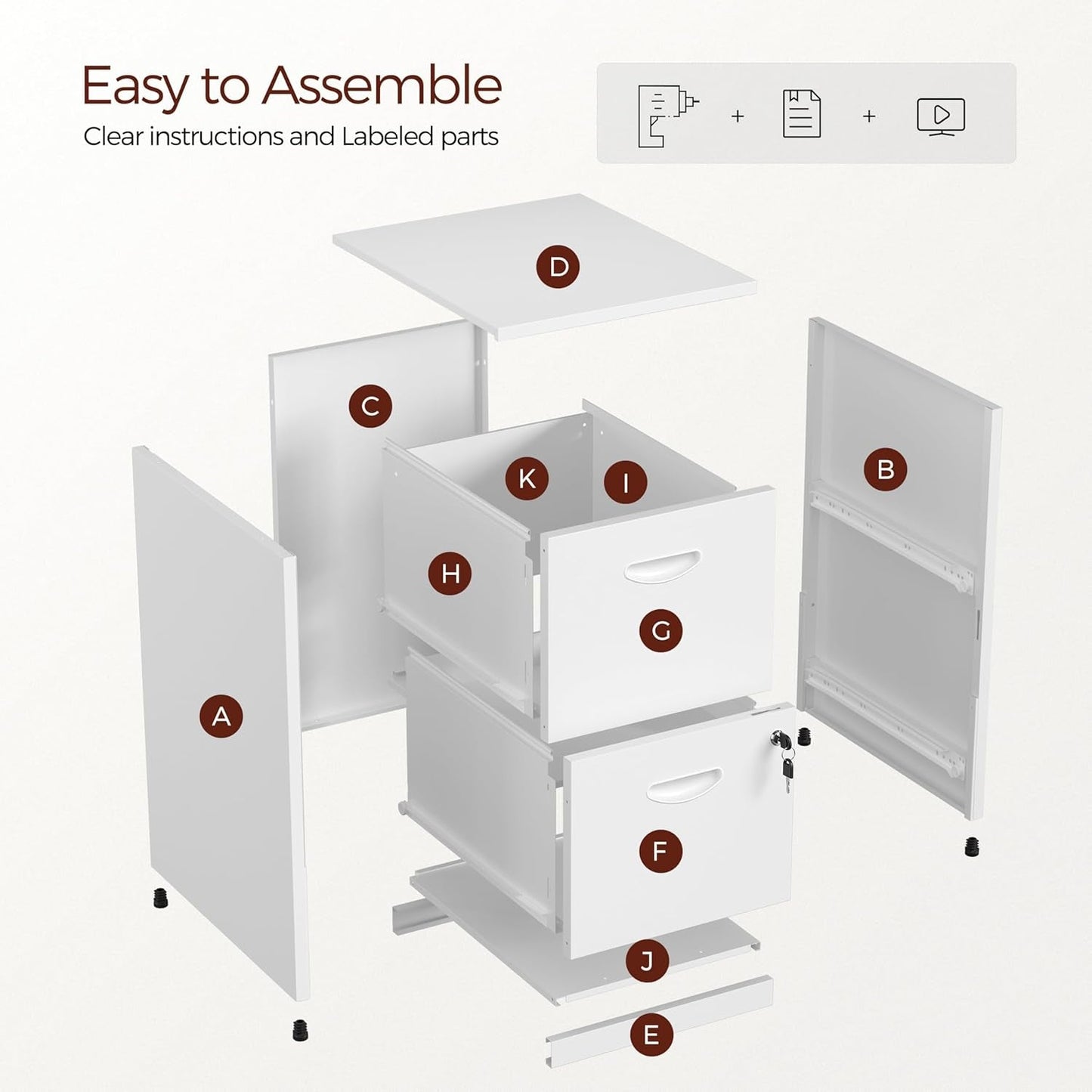 White Metal Two Drawer Locking File Cabinet For Hanging Files Fits Letter And A4