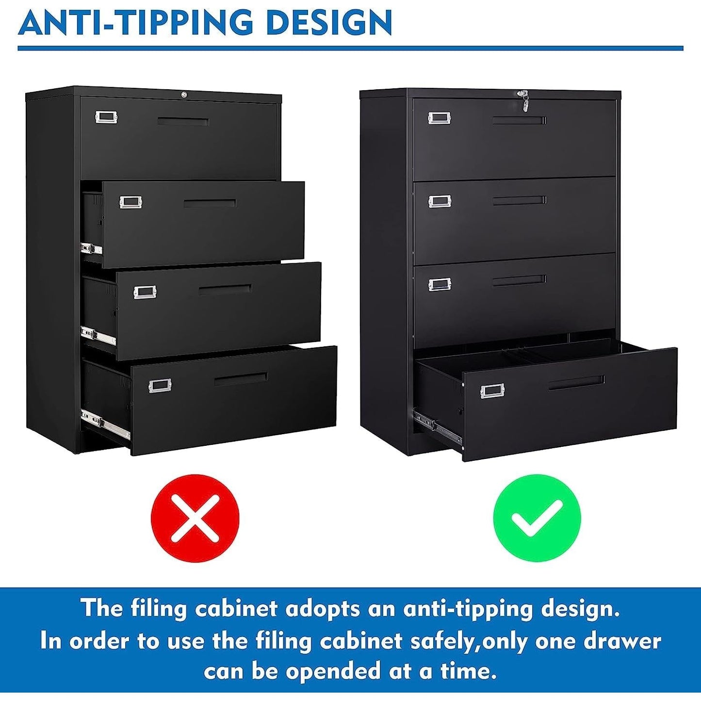 Lockable 4 Drawer Lateral File Cabinet For Office Use