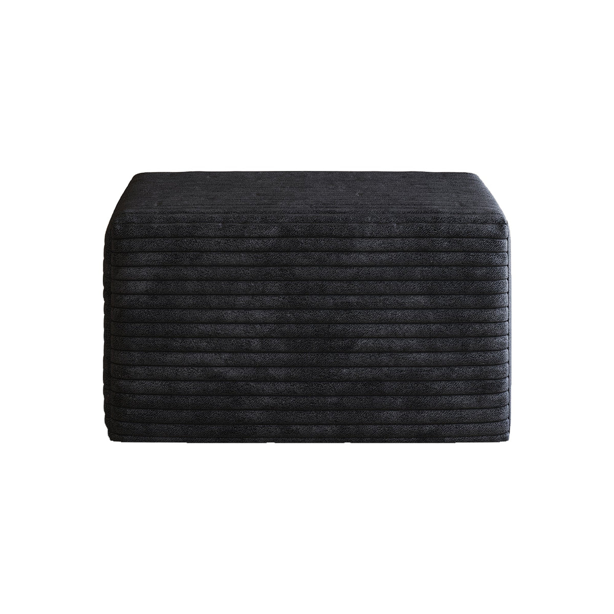 No Assembly Required Sofa Ottoman in Black Plush Corduroy