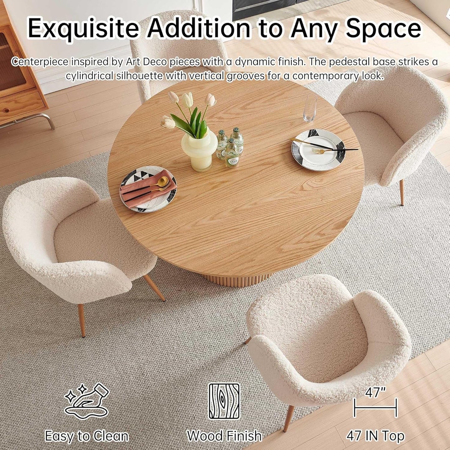 Forty Seven Inch Round Dining Table Oak Finish Chairs
