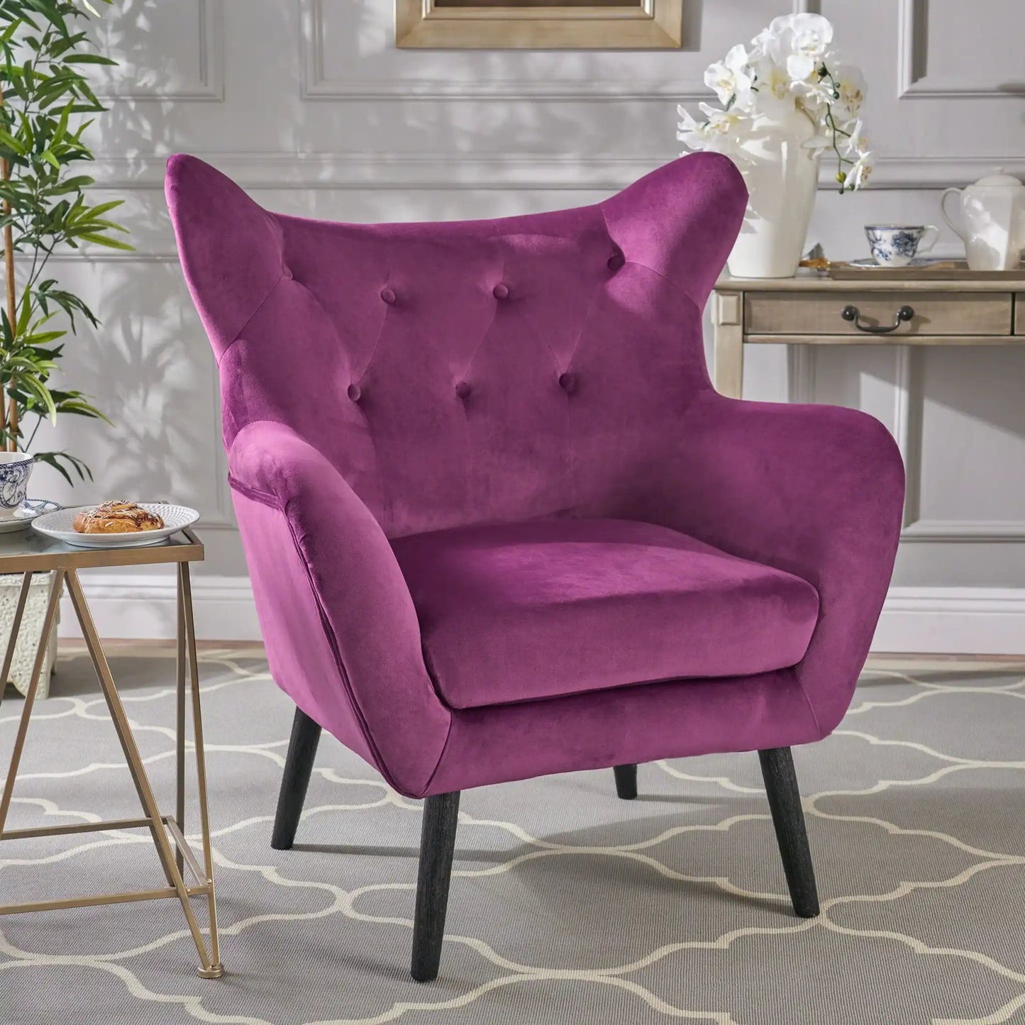 Alyssa - Mid Century Upholstered Arm Chair With Wingback Design