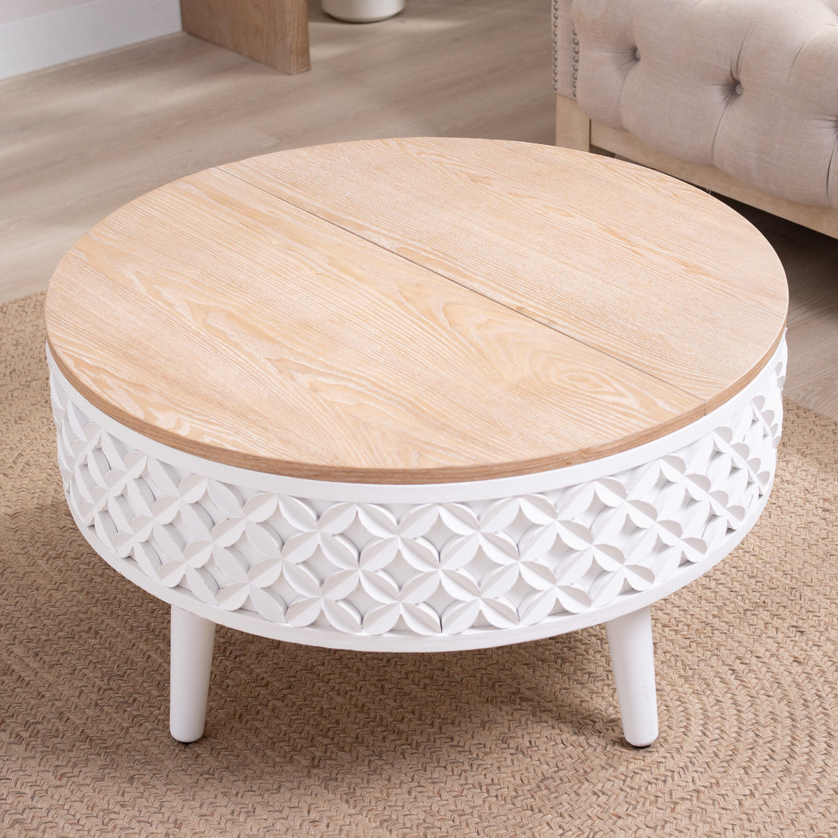 Round Coffee Table with Storage – 31.5" Lift-Top Accent Table
