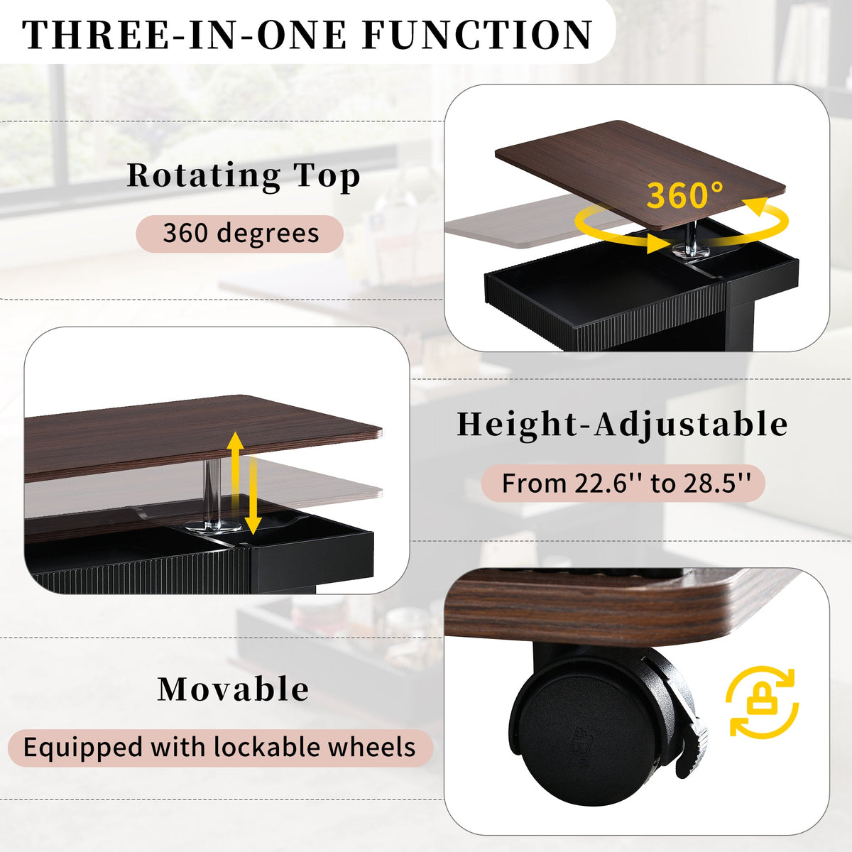 U-Can Adjustable End Table with Wheels