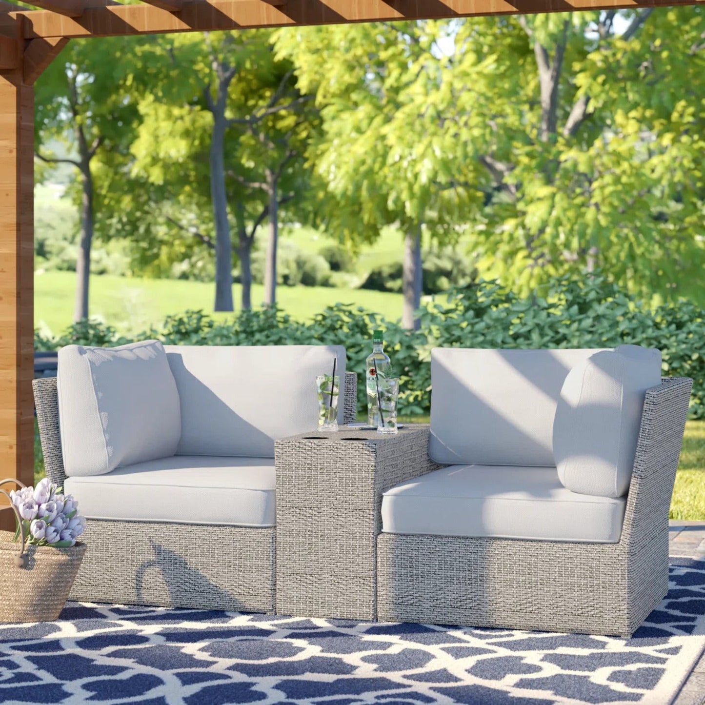 Fully Assembled 2-Person Wicker Patio Sofa Seating Group