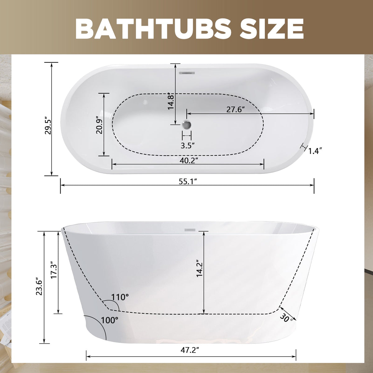 55" Acrylic Freestanding Bathtub