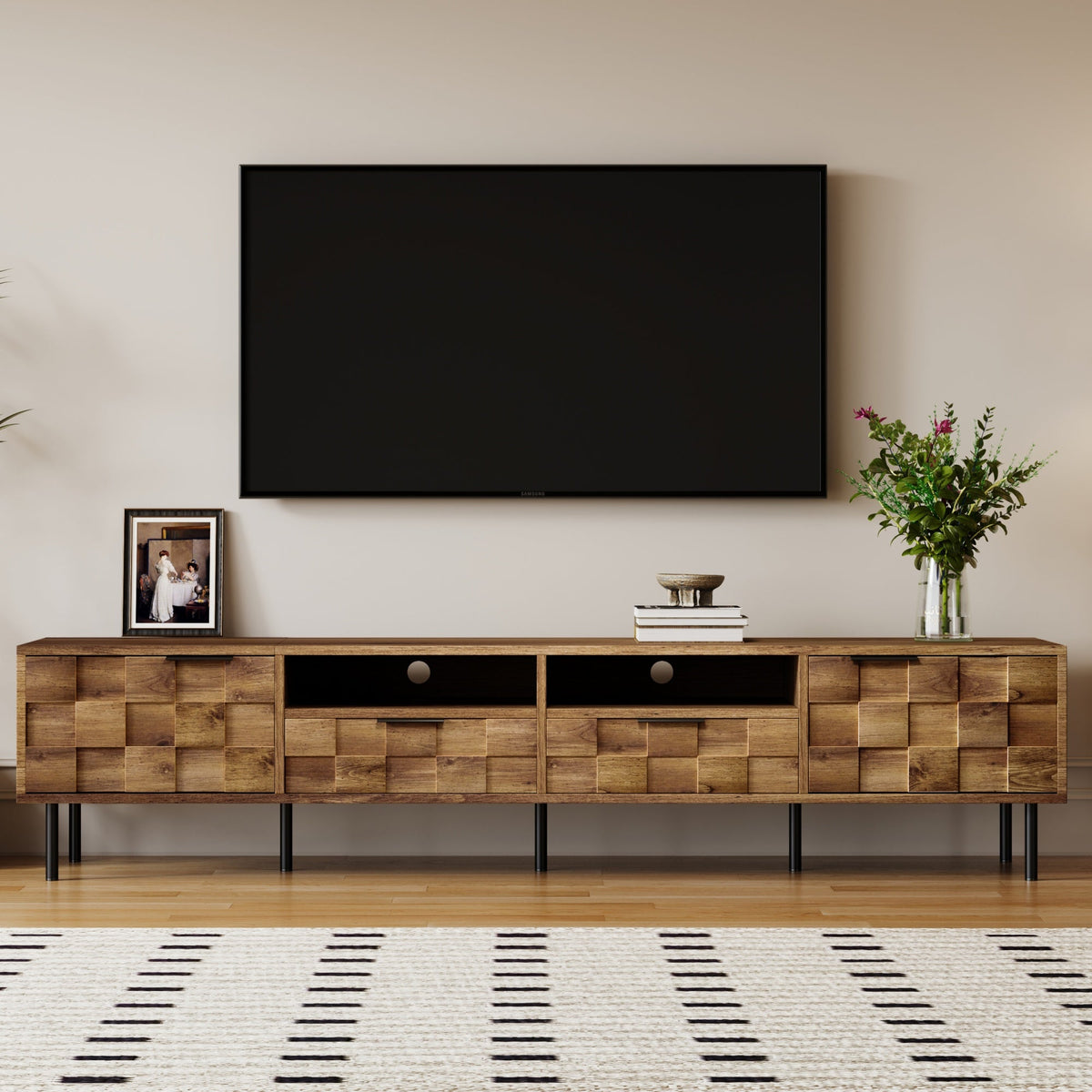Mid Century TV Stand with 2 Drawers